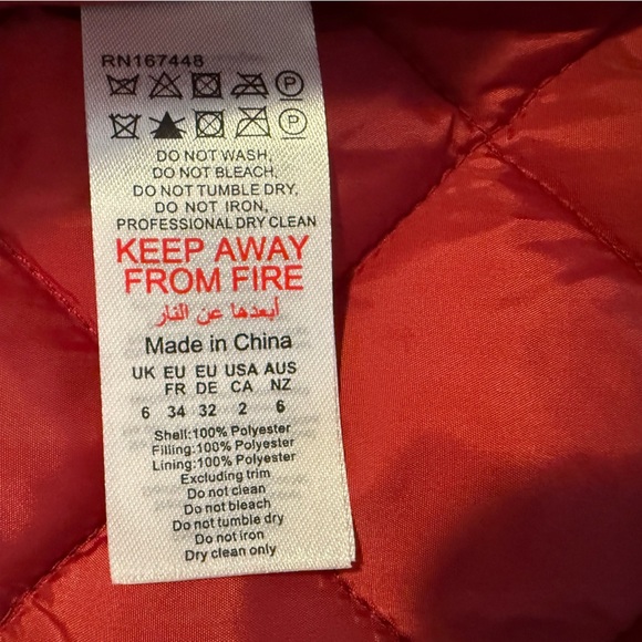 PrettyLittleThing, NWT Red Quilted Jacket with Cream Trim - Picture 12 of 12